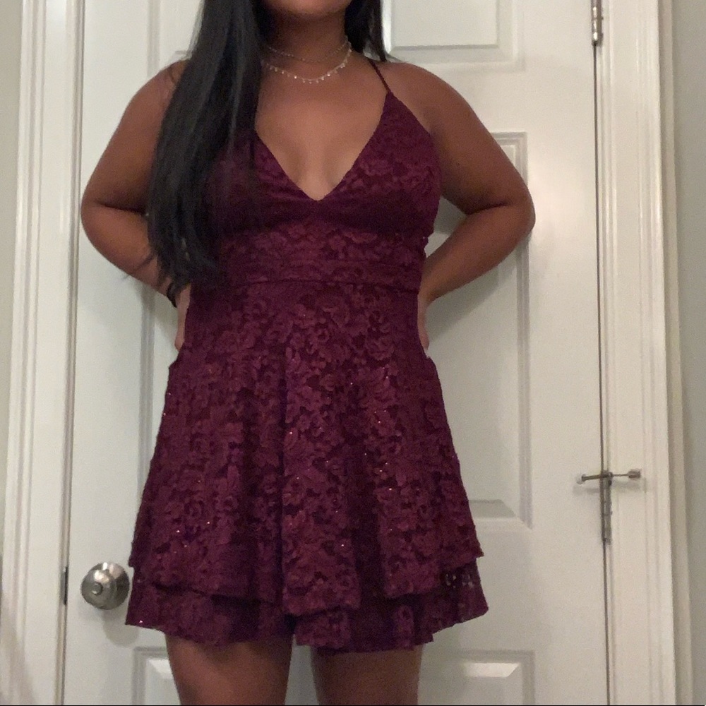 Sparkly cranberry lace party dress
